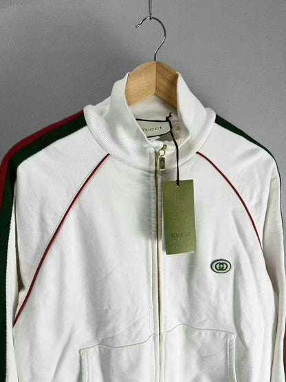 gucci white red green stripe zip-up jacket