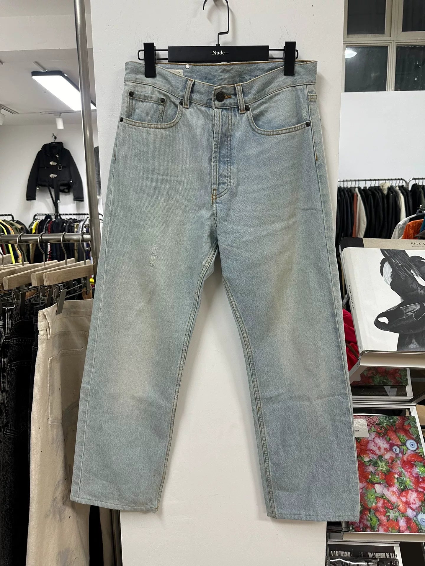drapes van noten water-washed denim pants