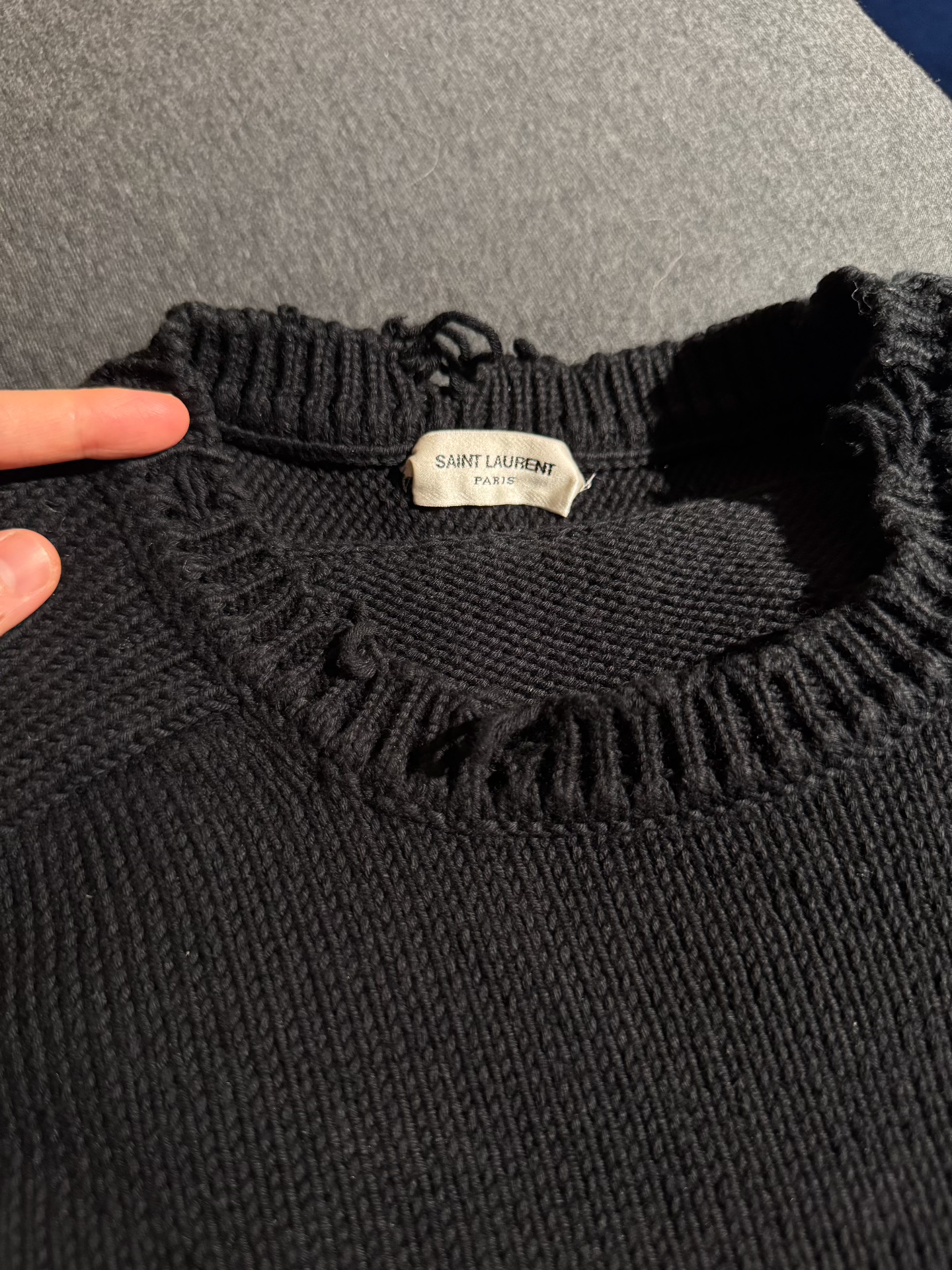 Saint Laurent Black Ribbed Ruffled Collar Sweater
