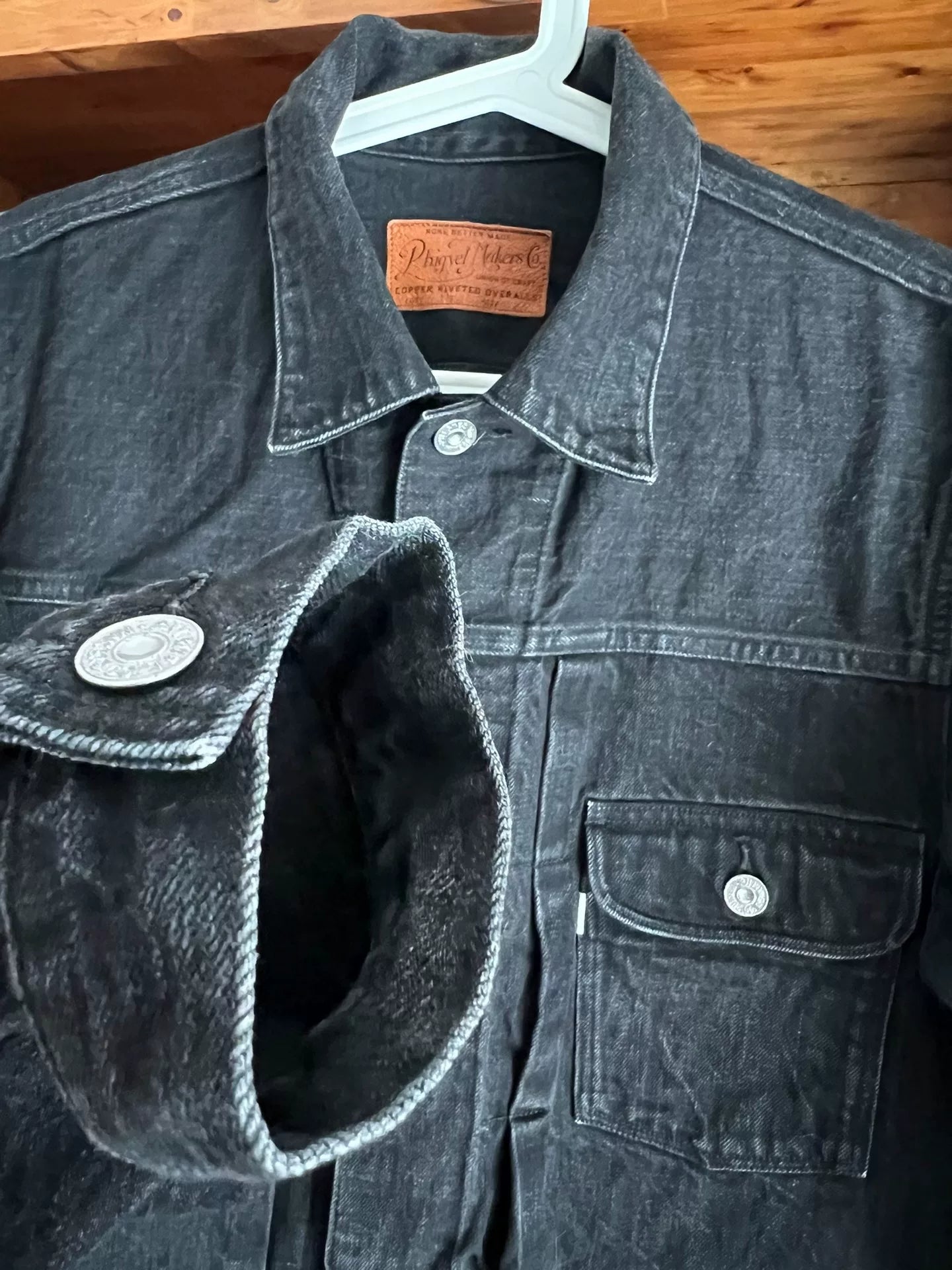 classic denim jacket with leather label