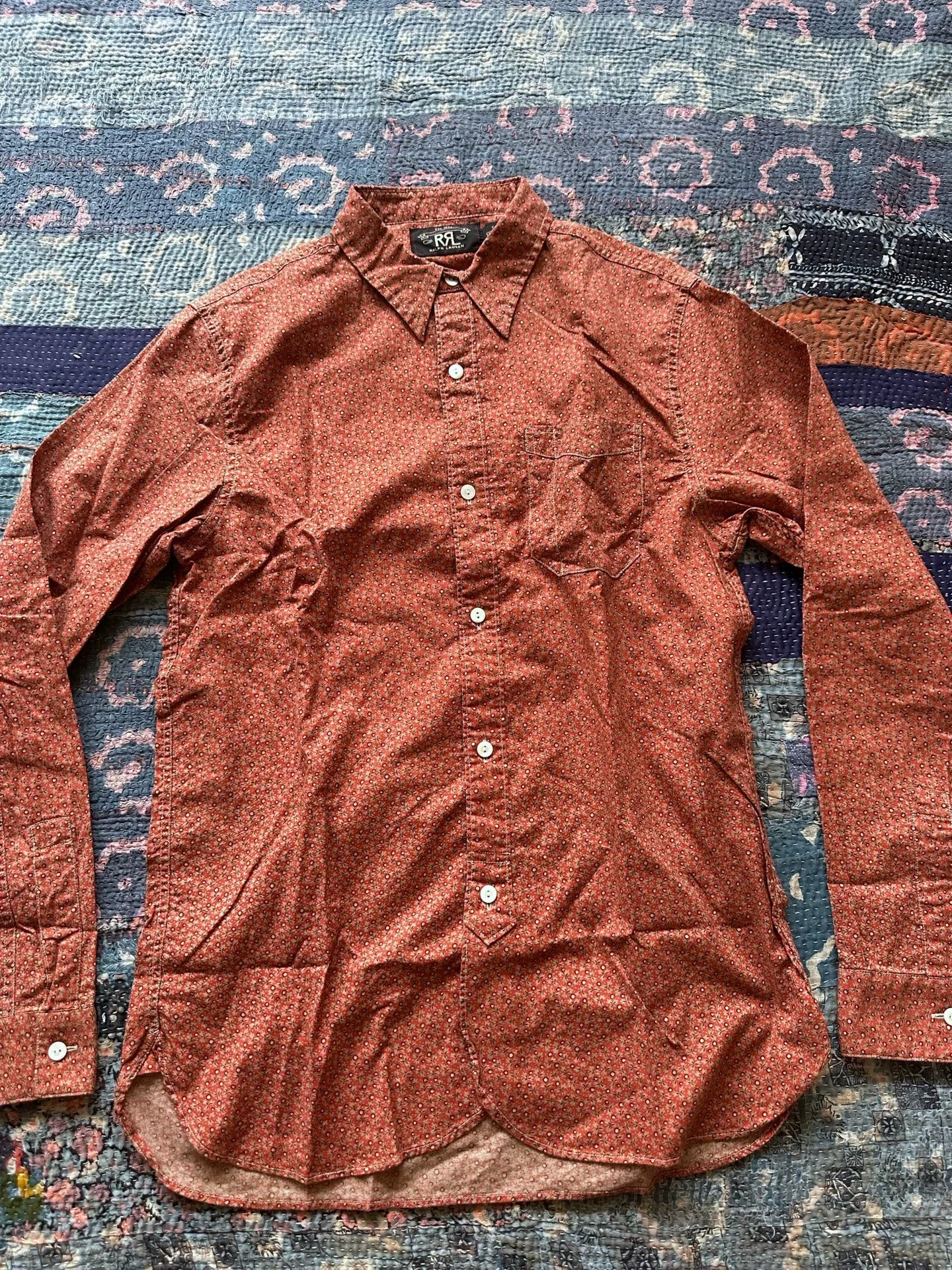 rrl spotted floral long sleeve shirt