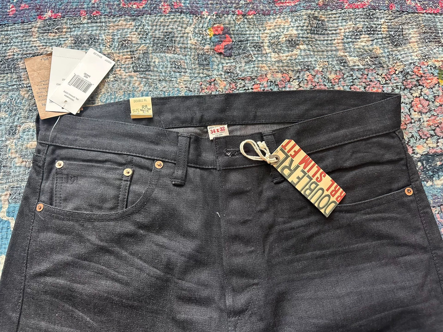 rrl vintage distressed black denim pants