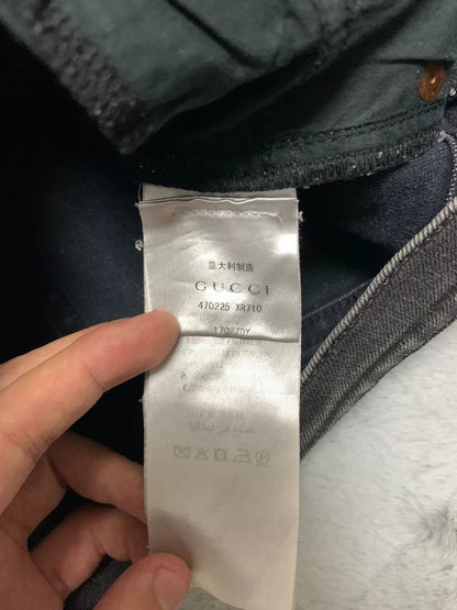 Gucci Gray Tiger Embroidered Denim Pants