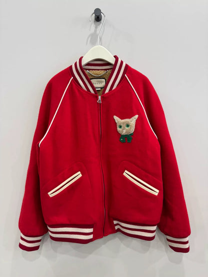 gucci wool baseball jacket with cat design
