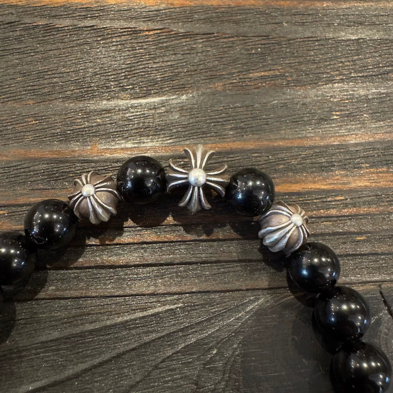 Chrome Hearts 925 Silver Obsidian Bracelet