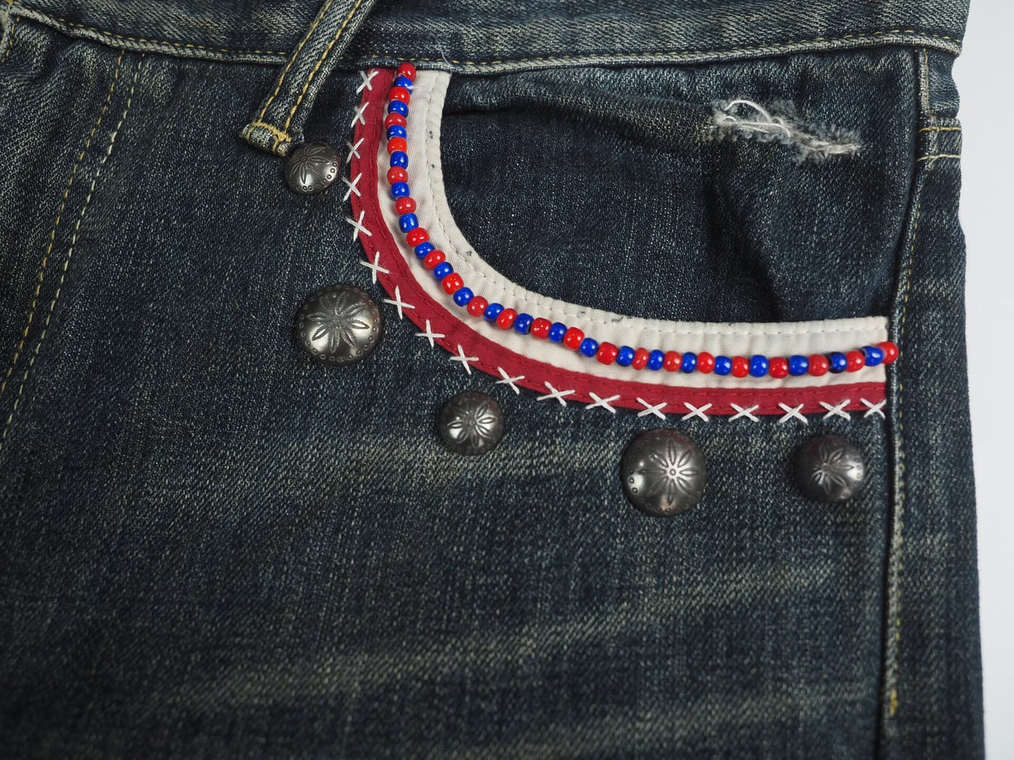 blue beaded savage narrow denim pants