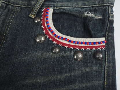 blue beaded savage narrow denim pants