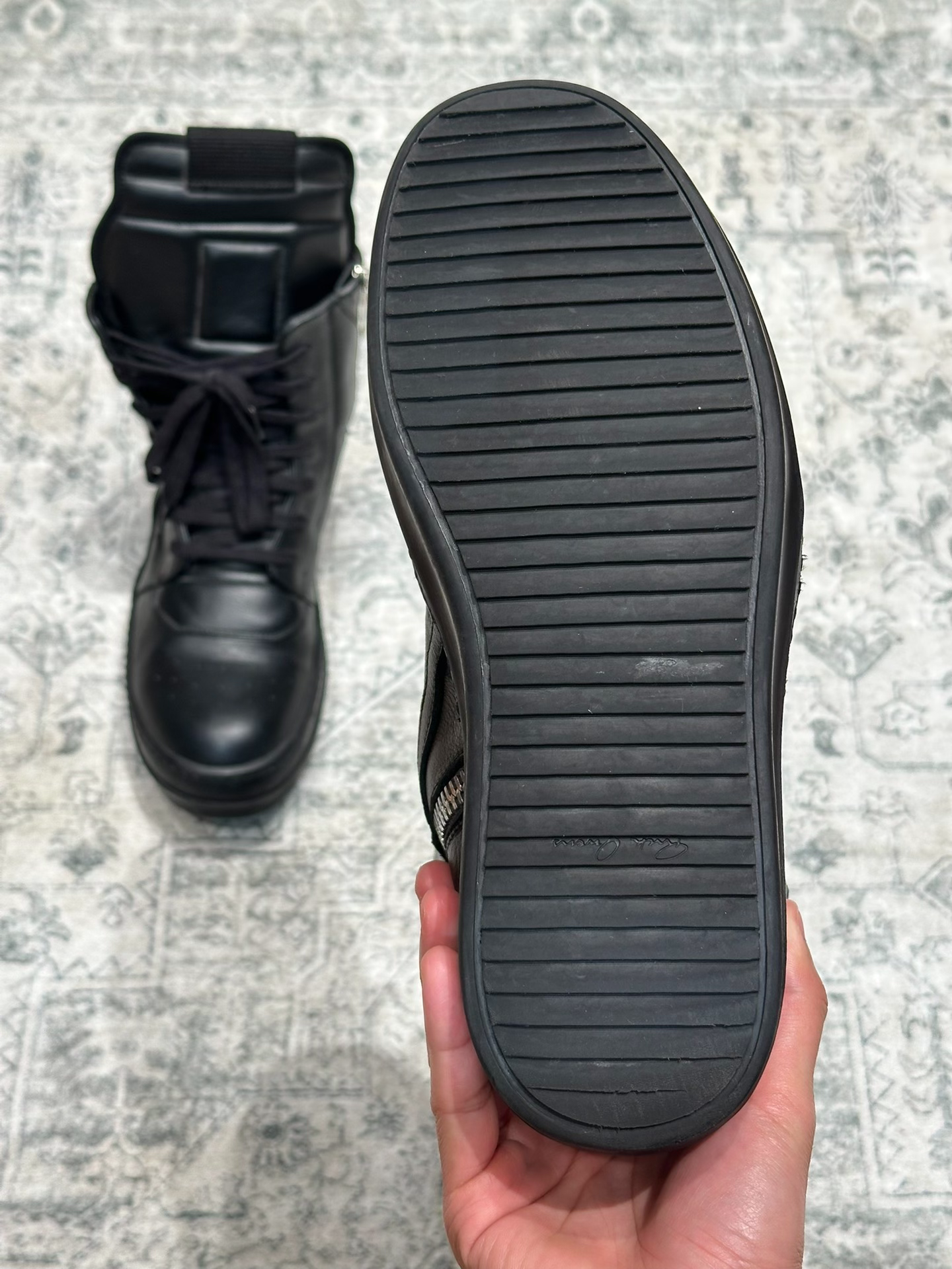 Rick Owens Inverted Triangle Black Leather Boots