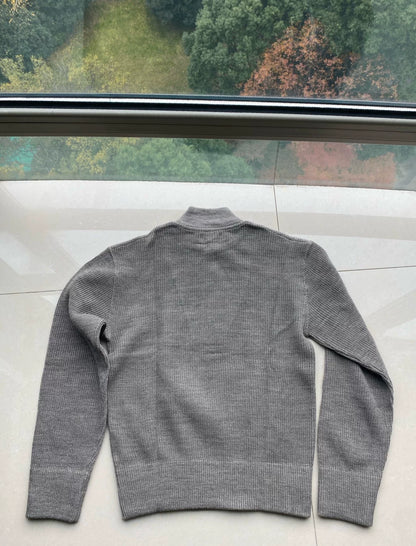 gray wool sweater with button details