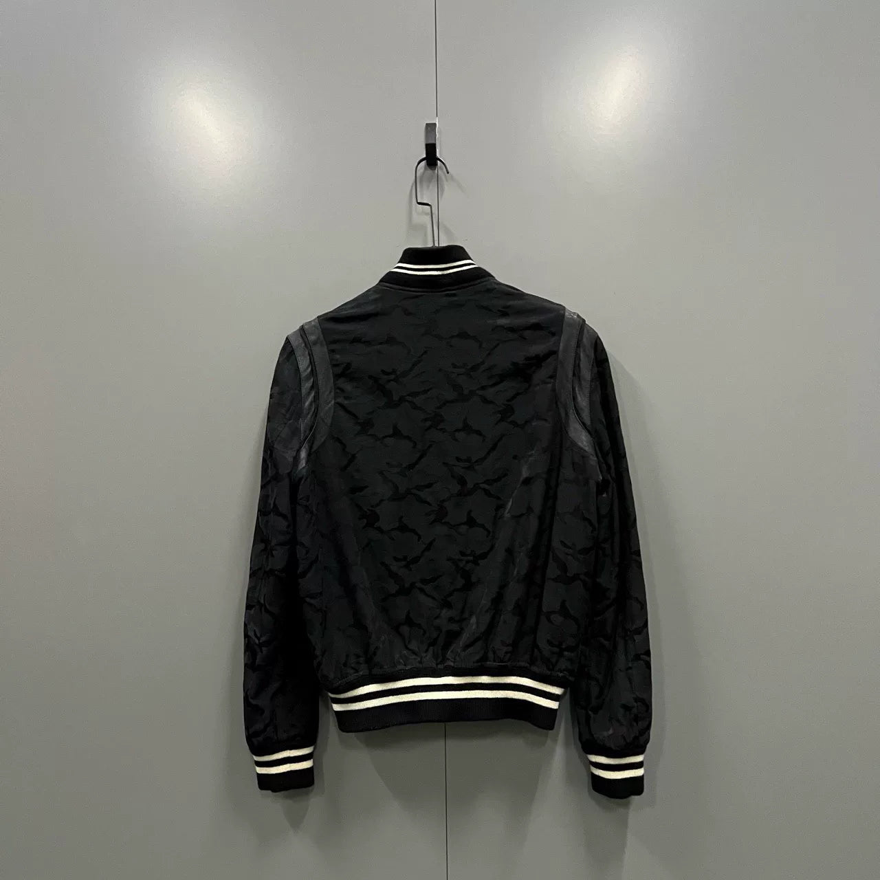 Saint Laurent Black Camouflage Leather Sleeve Jacket