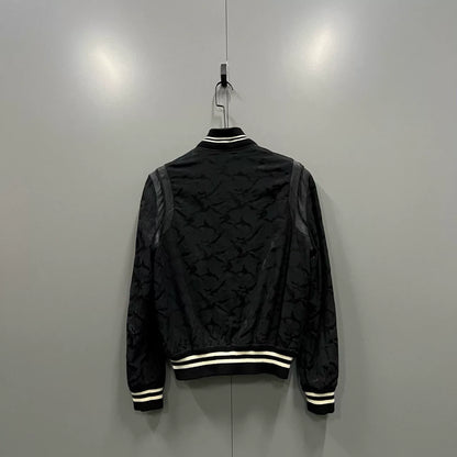 Saint Laurent Black Camouflage Leather Sleeve Jacket