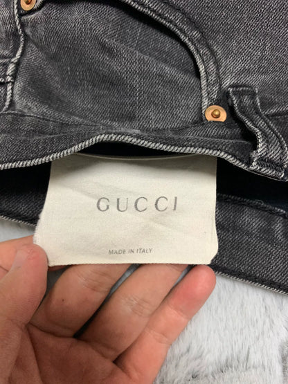 Gucci Gray Tiger Embroidered Denim Pants