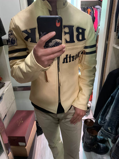 stylish beige leather jacket by tonys mccoys