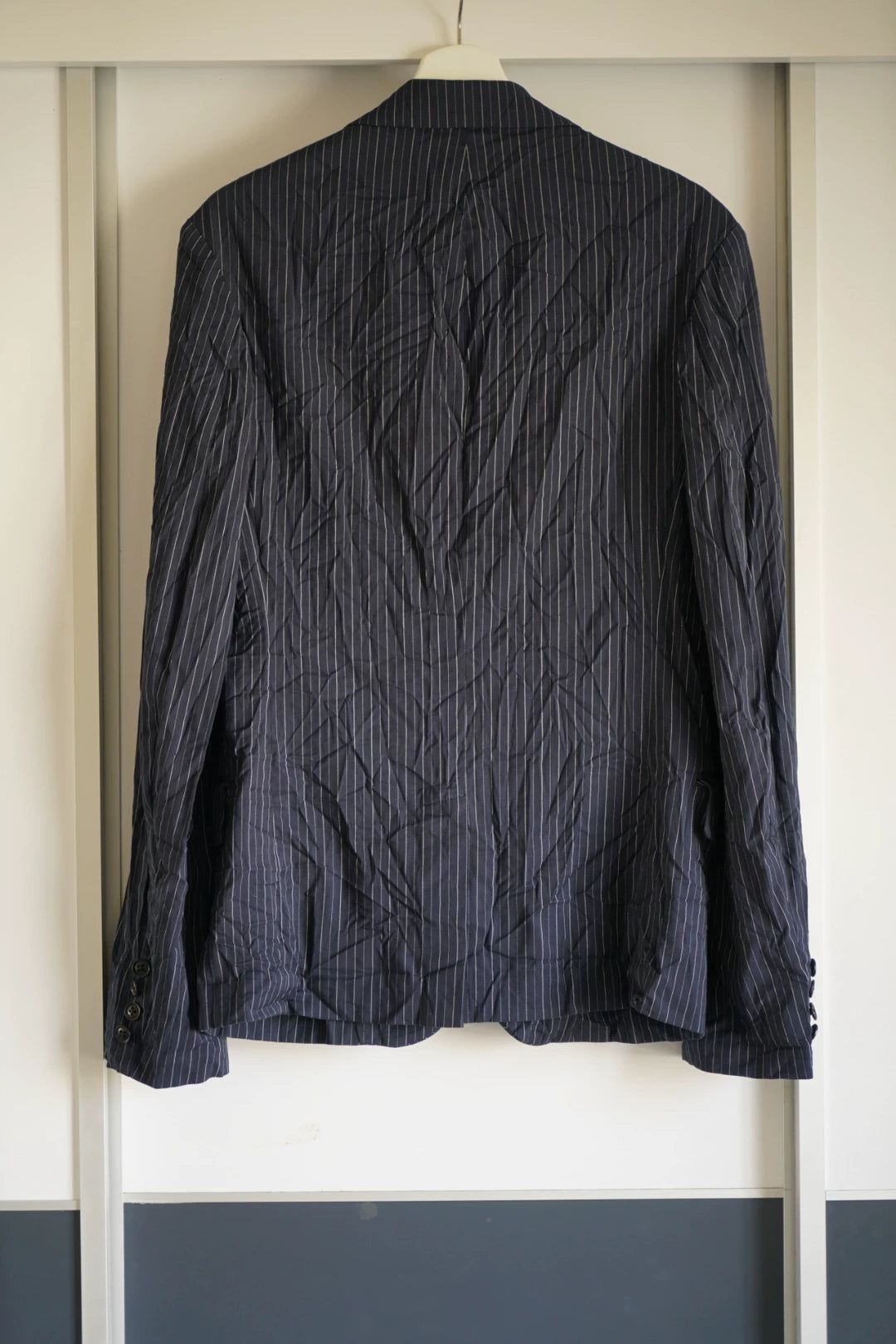 yohji yamamoto striped wrinkled suit jacket
