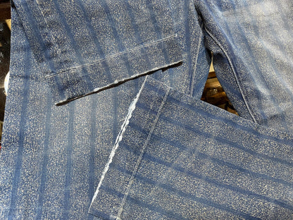 blue striped cotton twill pants
