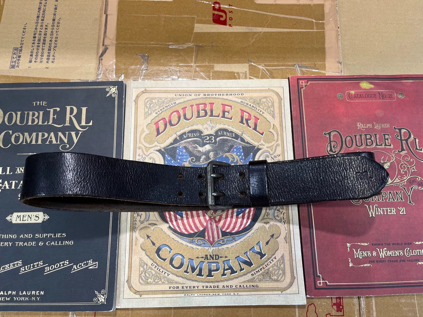 black leather double rl belt