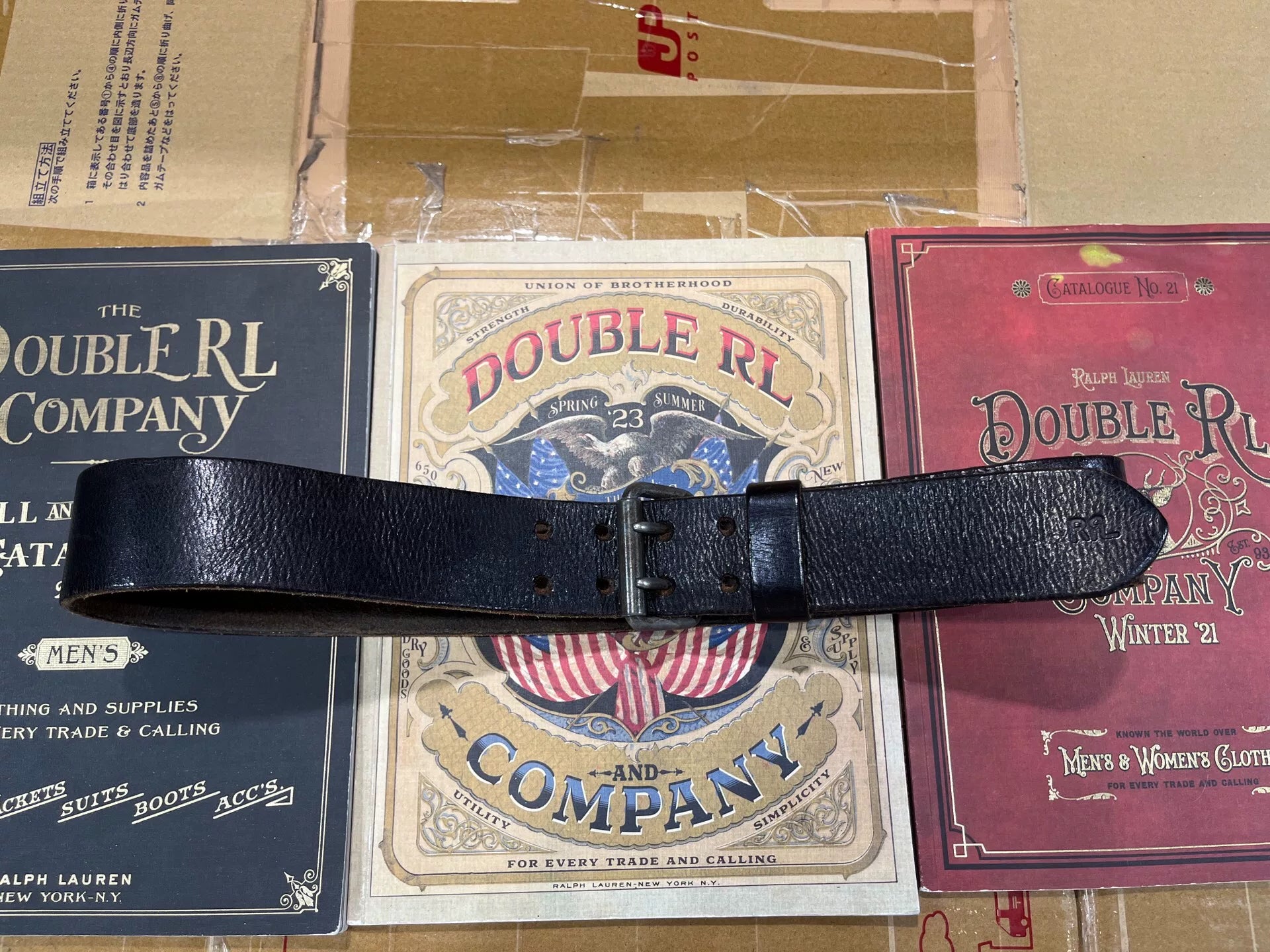 black leather double rl belt