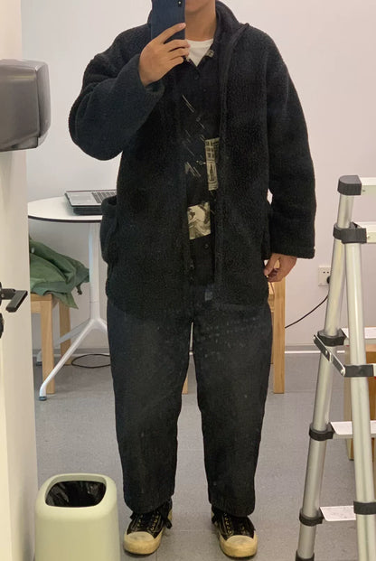 fleece zip-up shirt jacket in black