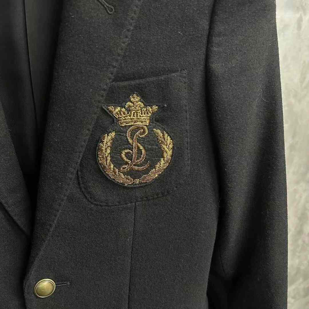 Saint Laurent Black Wool Blazer with Gold Crest