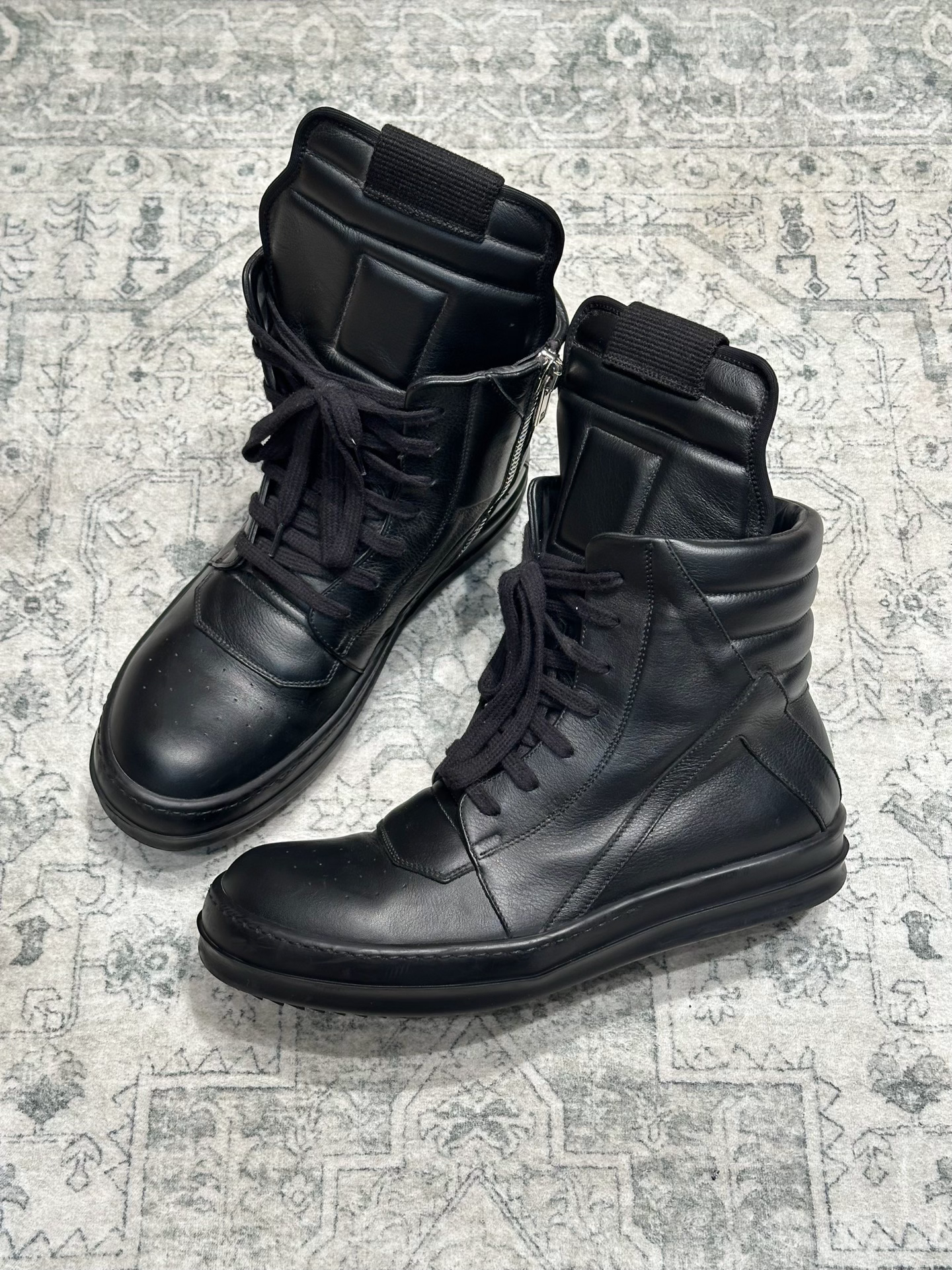 Rick Owens Inverted Triangle Black Leather Boots
