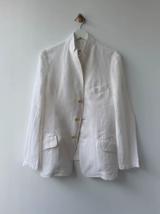 minimalist white linen suit jacket