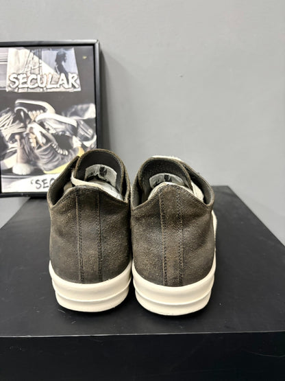 Rick Owens Low-Top Gray Leather Sneakers