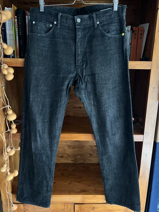 visvim black denim pants with colorful details