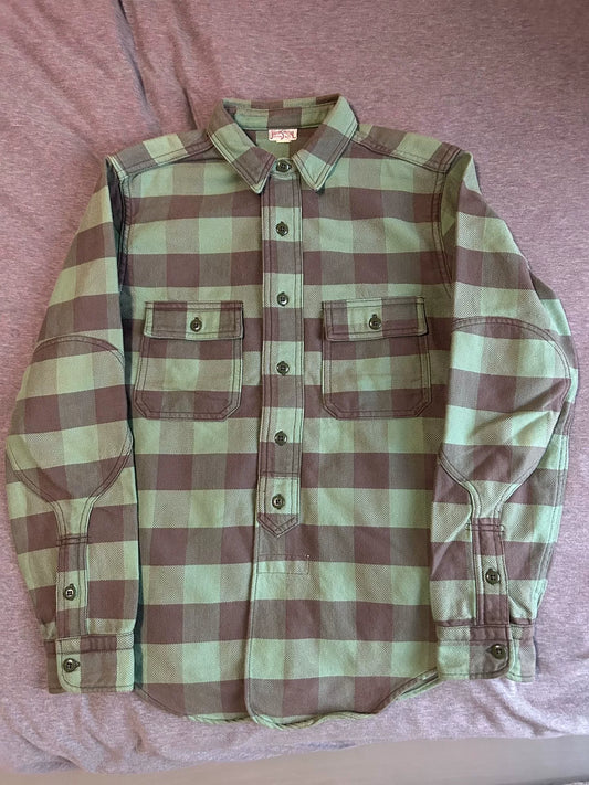 freewheelers green and gray flannel shirt