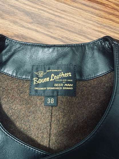 Bourn Black Leather Vest with Wool Lining