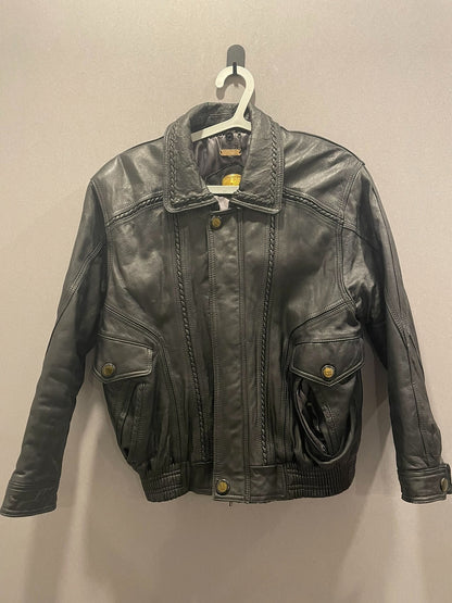 vintage woven leather jacket with detailed design