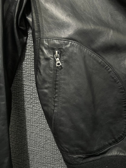 isaac sellam bomber leather jacket in black