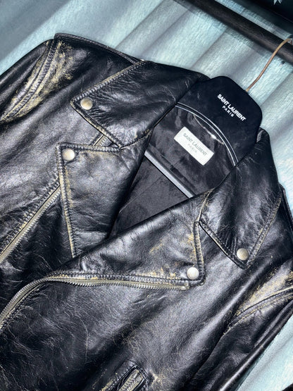 saint laurent distressed fringe leather jacket