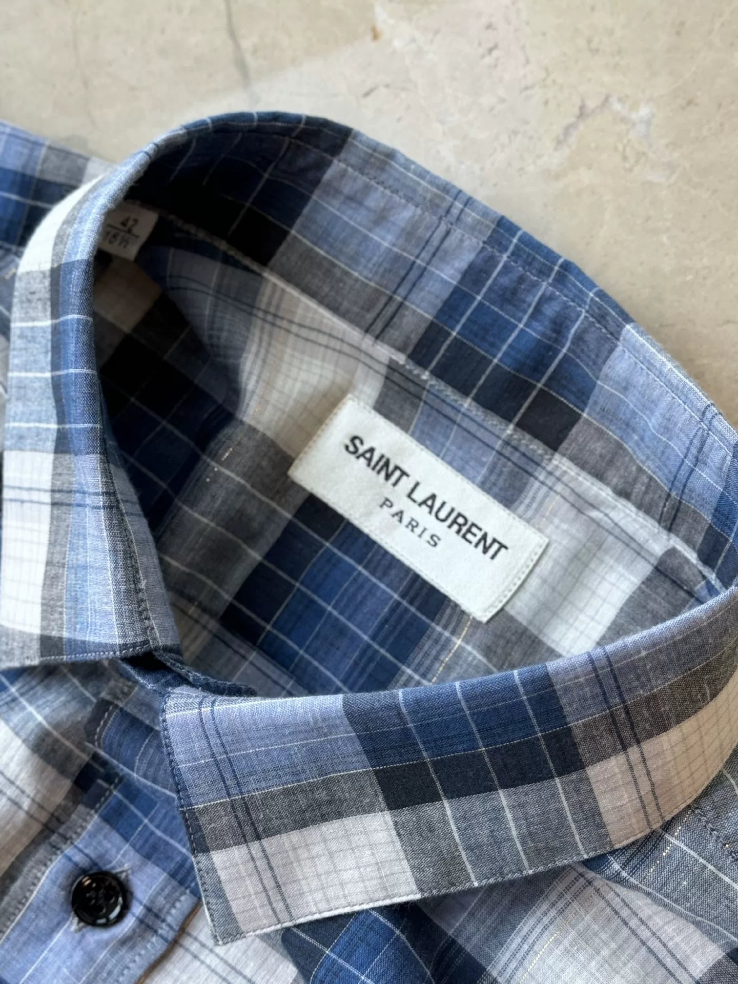 YSL Men's Blue Plaid Shirt