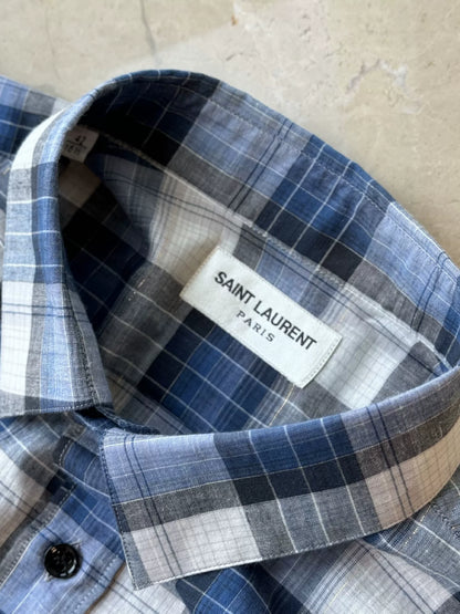 YSL Men's Blue Plaid Shirt