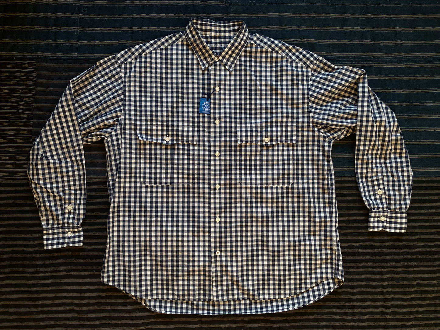 navy roll-up gingham check shirt