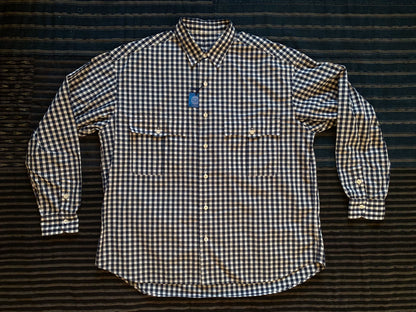 navy roll-up gingham check shirt