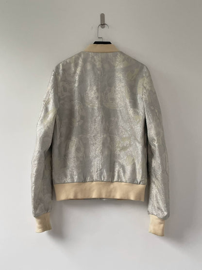 silver bomber jacket by alexander mcqueen