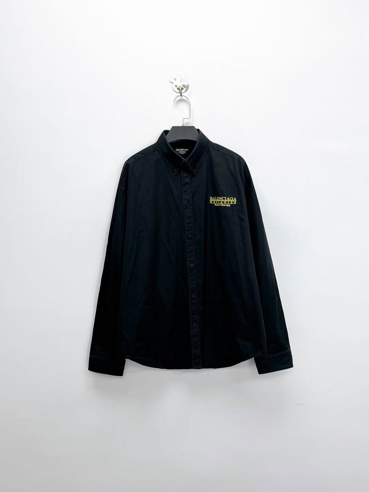 balenciaga black and yellow embroidered shirt jacket