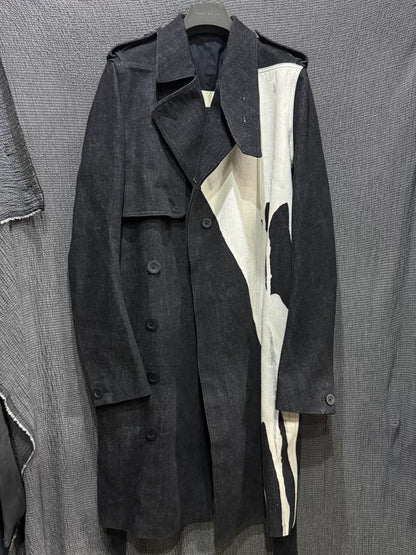 rick owens black paint splash trench coat