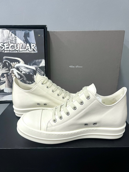 Rick Owens 25SS White Leather Low-Top Sneakers