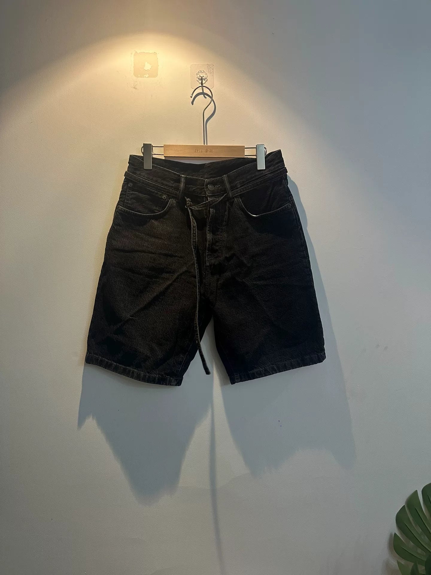 acne studios black denim shorts