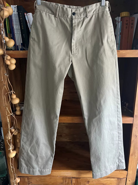 khaki pants with custom zipper details