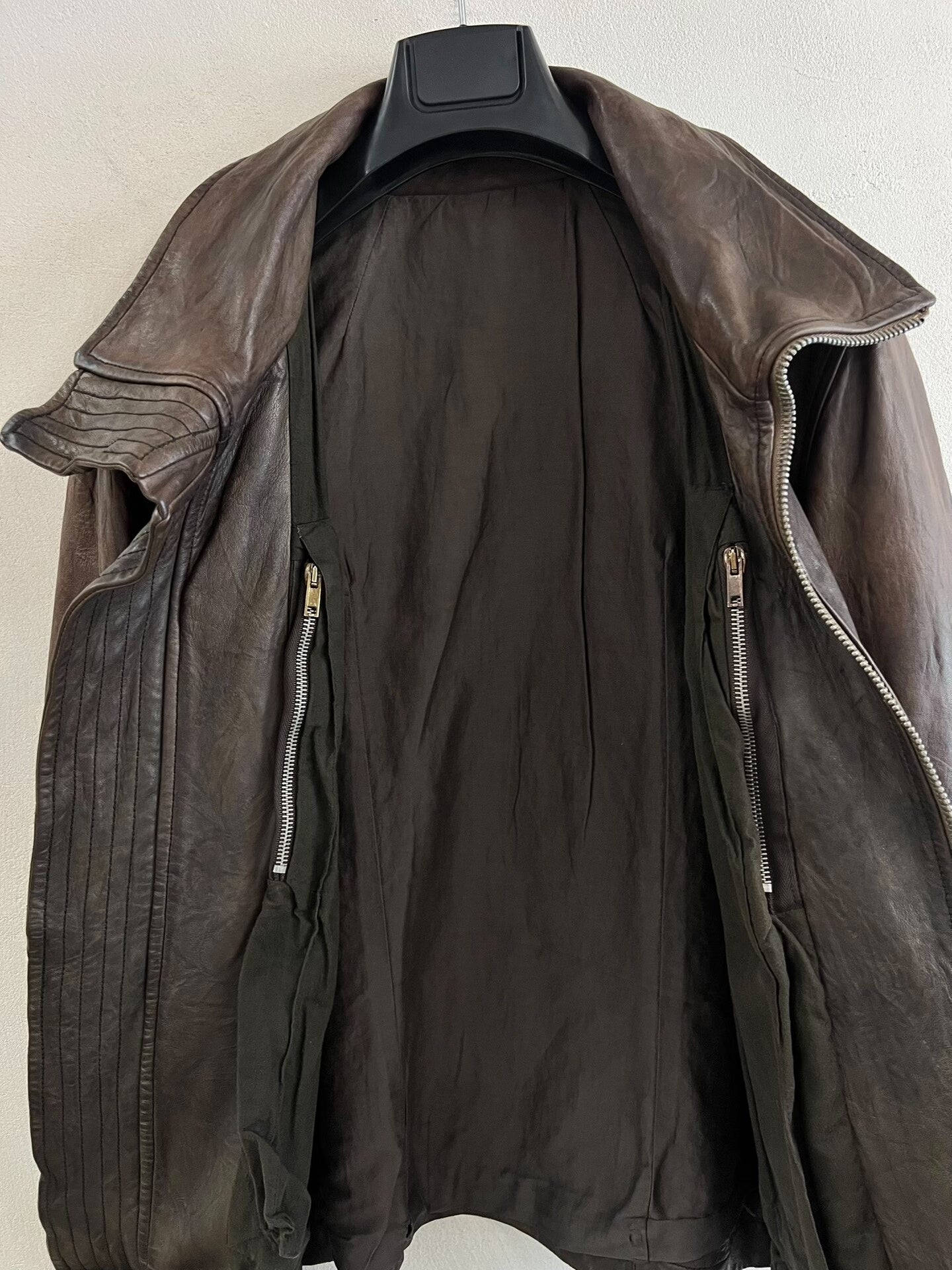 Rick Owens High Neck Leather Jacket