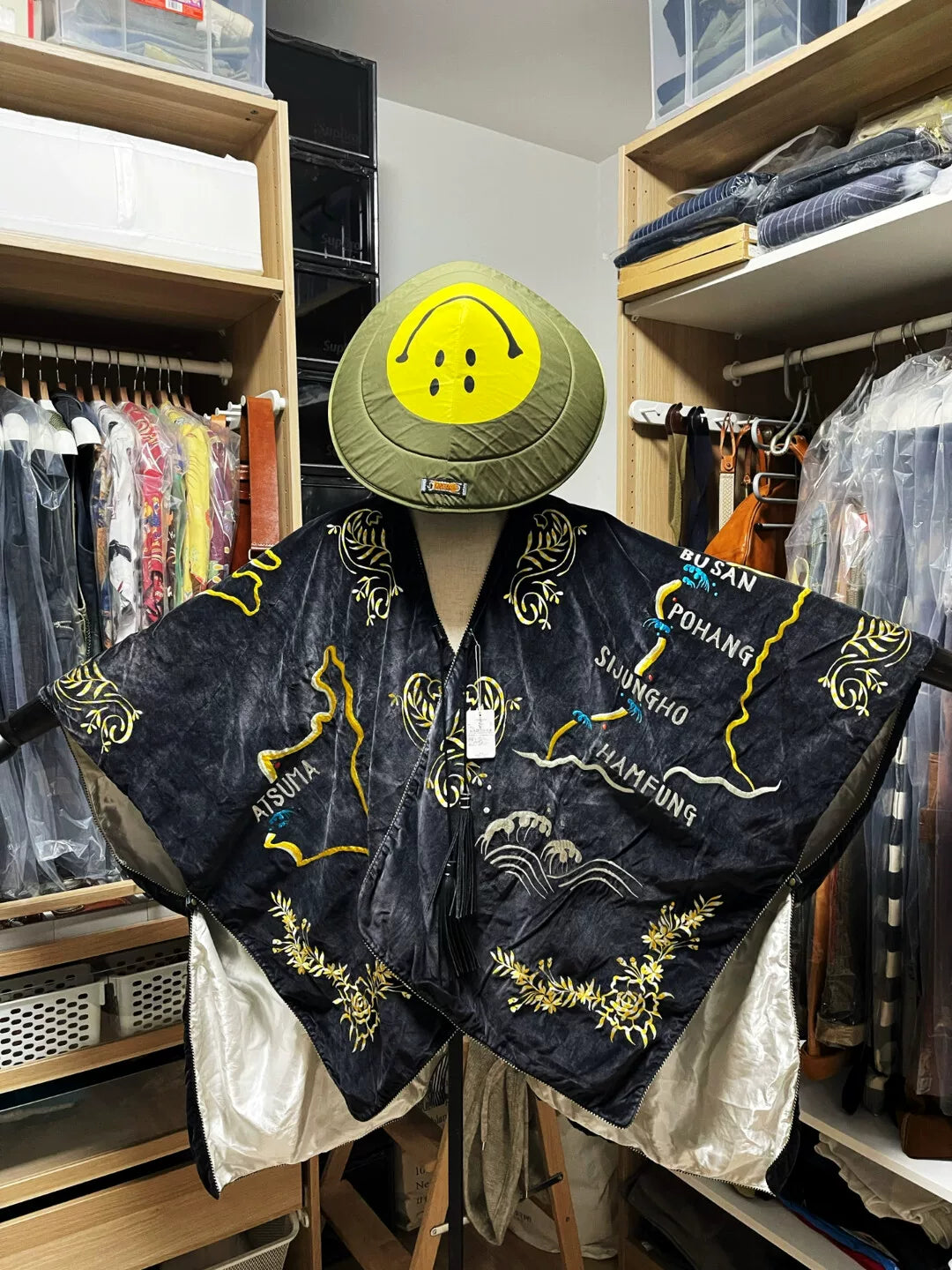 oversized embroidered shawl coat from kapital