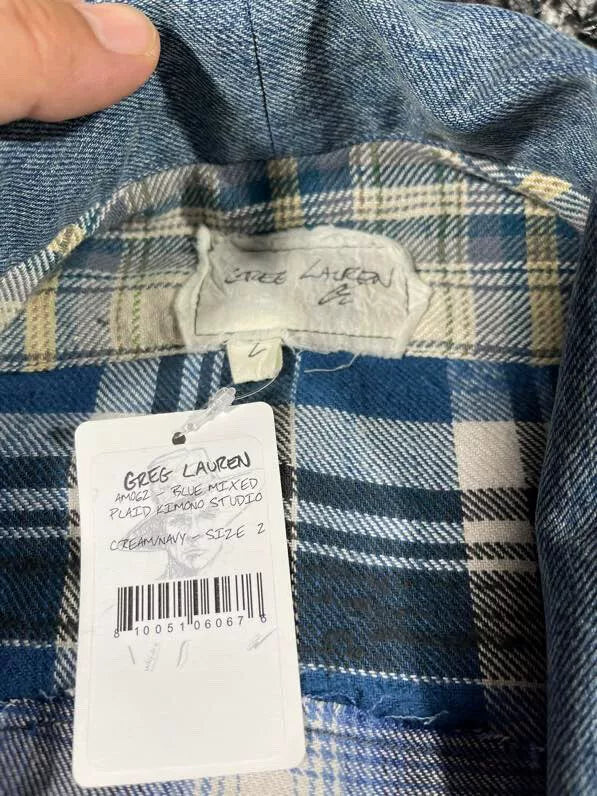 greg lauren patchwork robe with denim accents