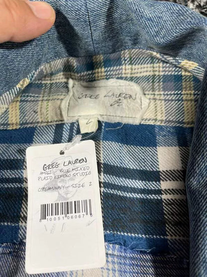 greg lauren patchwork robe with denim accents