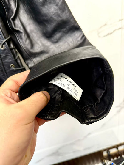 saint laurent studded black leather jacket