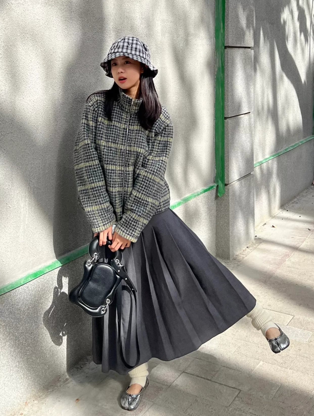 our legacy plaid wool jacket in yellow green