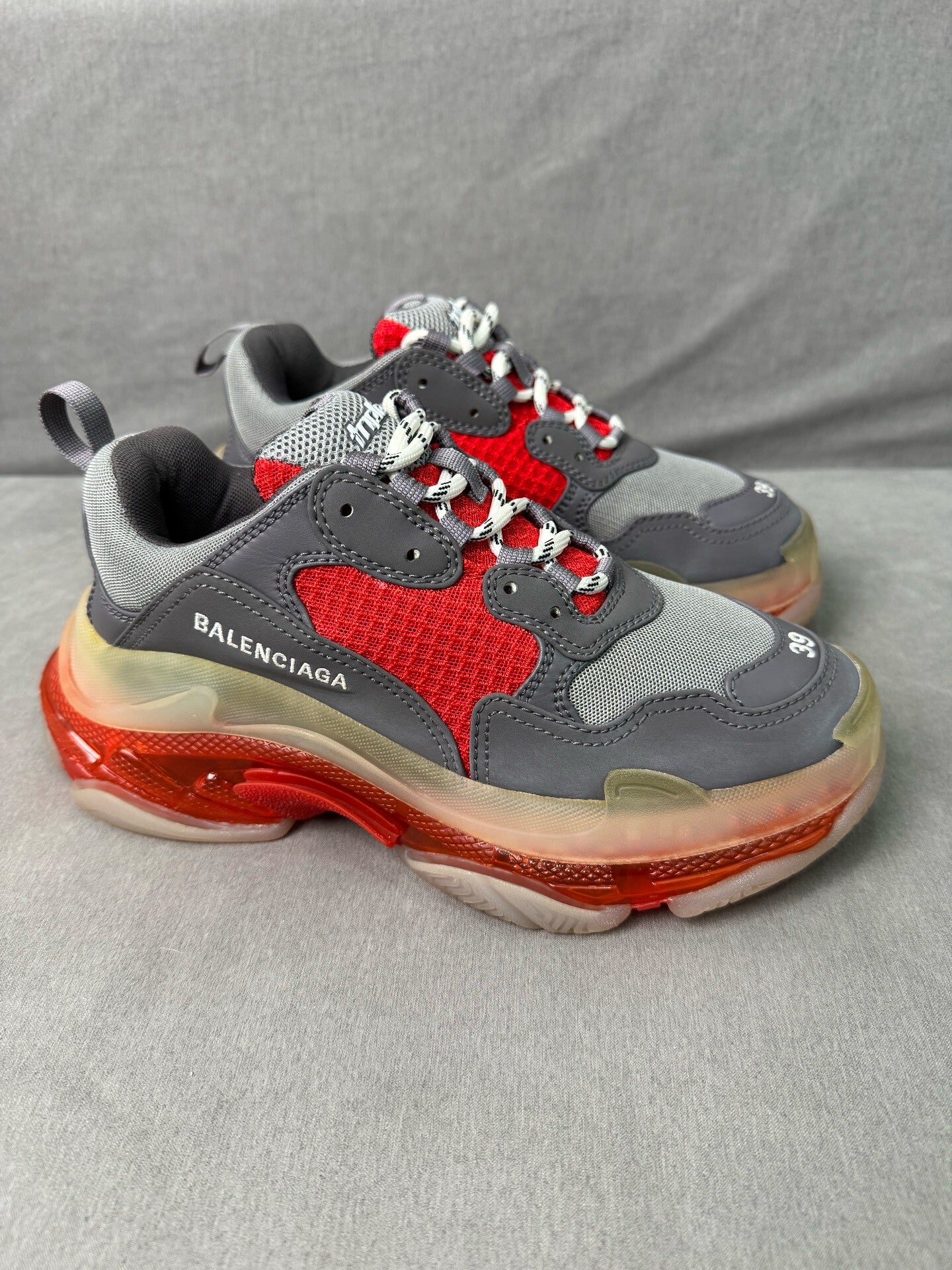 Balenciaga Triple S Gray Red Sneakers Size 39