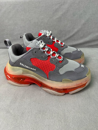 Balenciaga Triple S Gray Red Sneakers Size 39